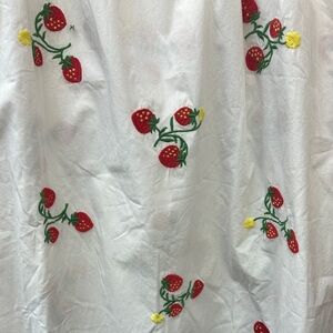 Anthropologie White Dress with Red and Green Embroidery